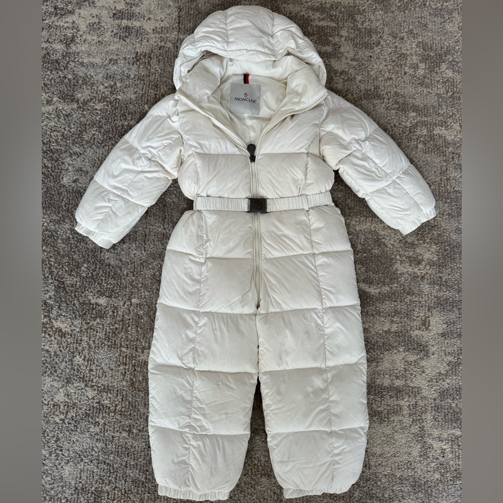 Cream Moncler Toddler Down Snowsuit 3T